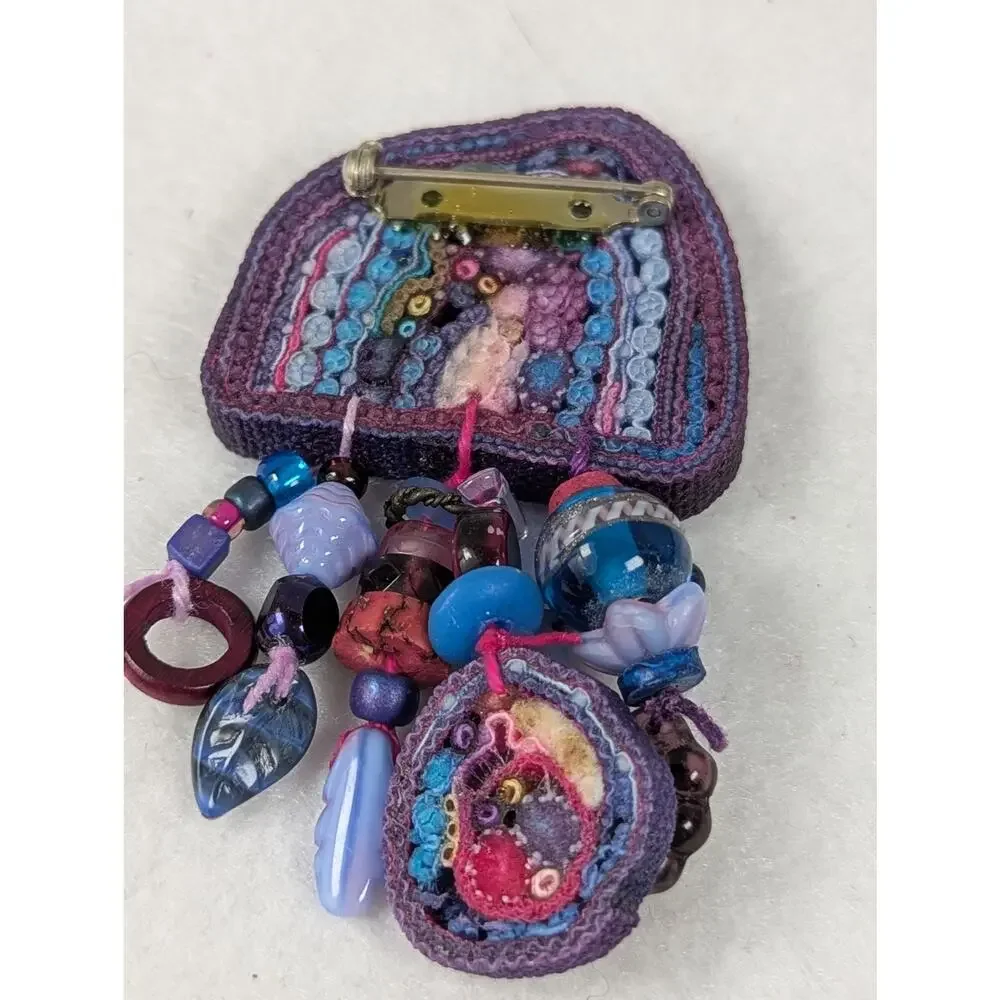 Handmade Fiber Art Pin Brooch - Mixed Media & Art beads- Juried Gallery Piece